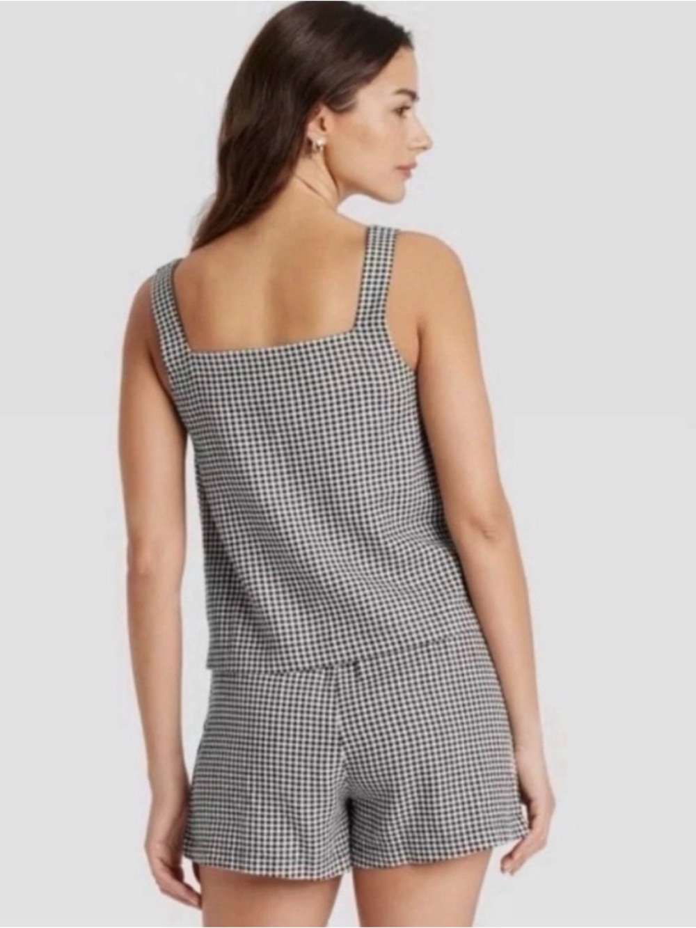 Minimalist A New Day black white gingham plaid linen blend tank top shell M - Picture 2 of 8